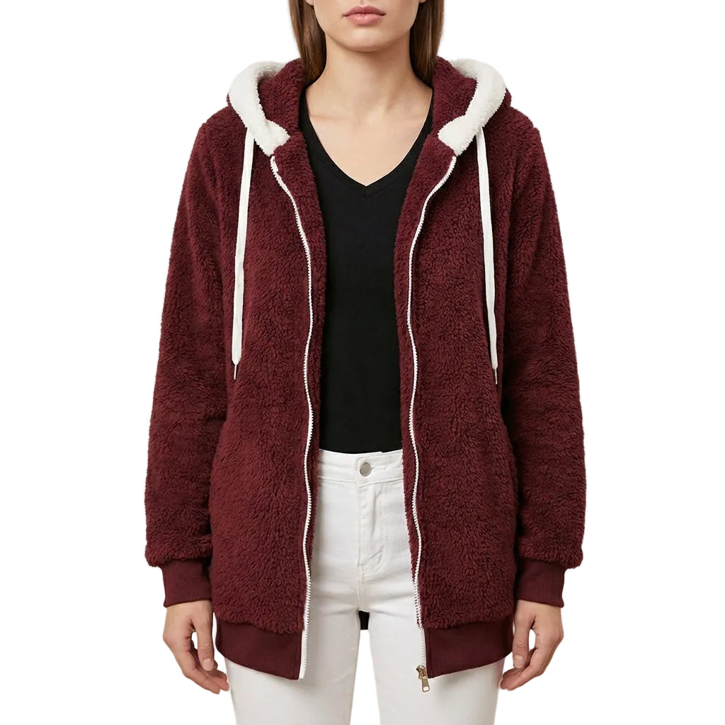 Women’s Hooded Coat Front Zip Long Slouchy Sleeves Layout