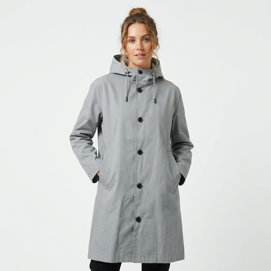 Women's Hooded Mid-Length Raincoat