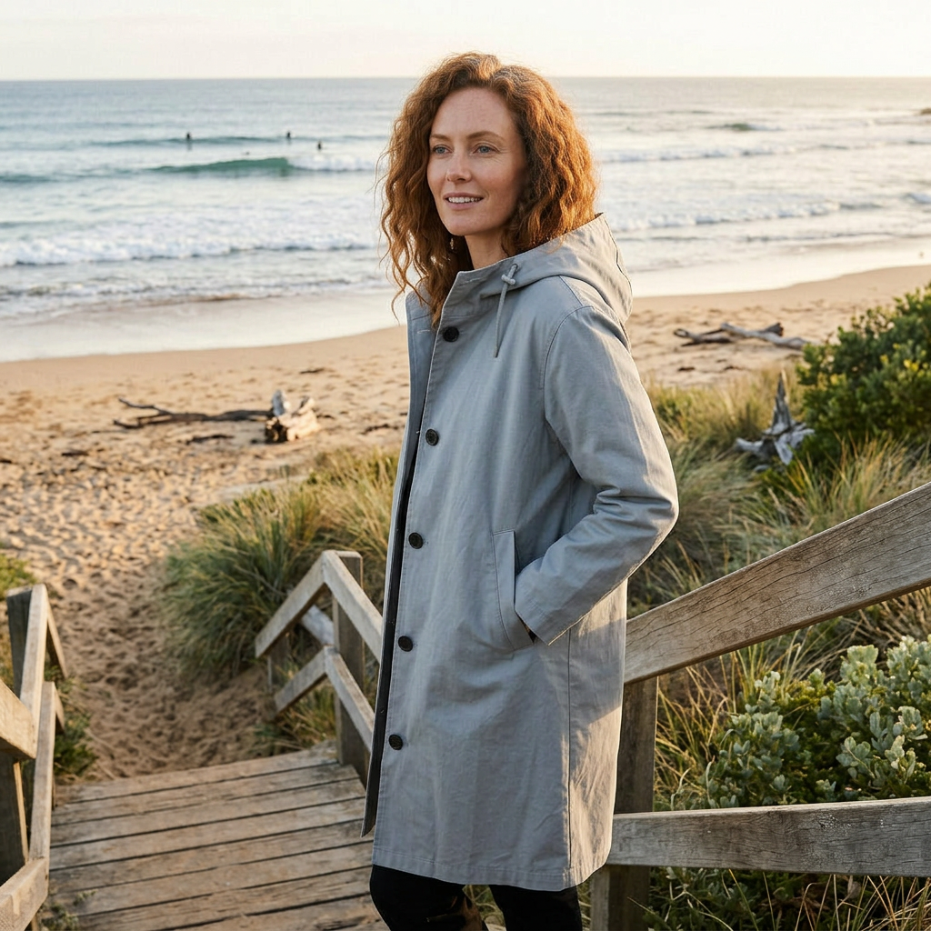 Women's Hooded Mid-Length Raincoat