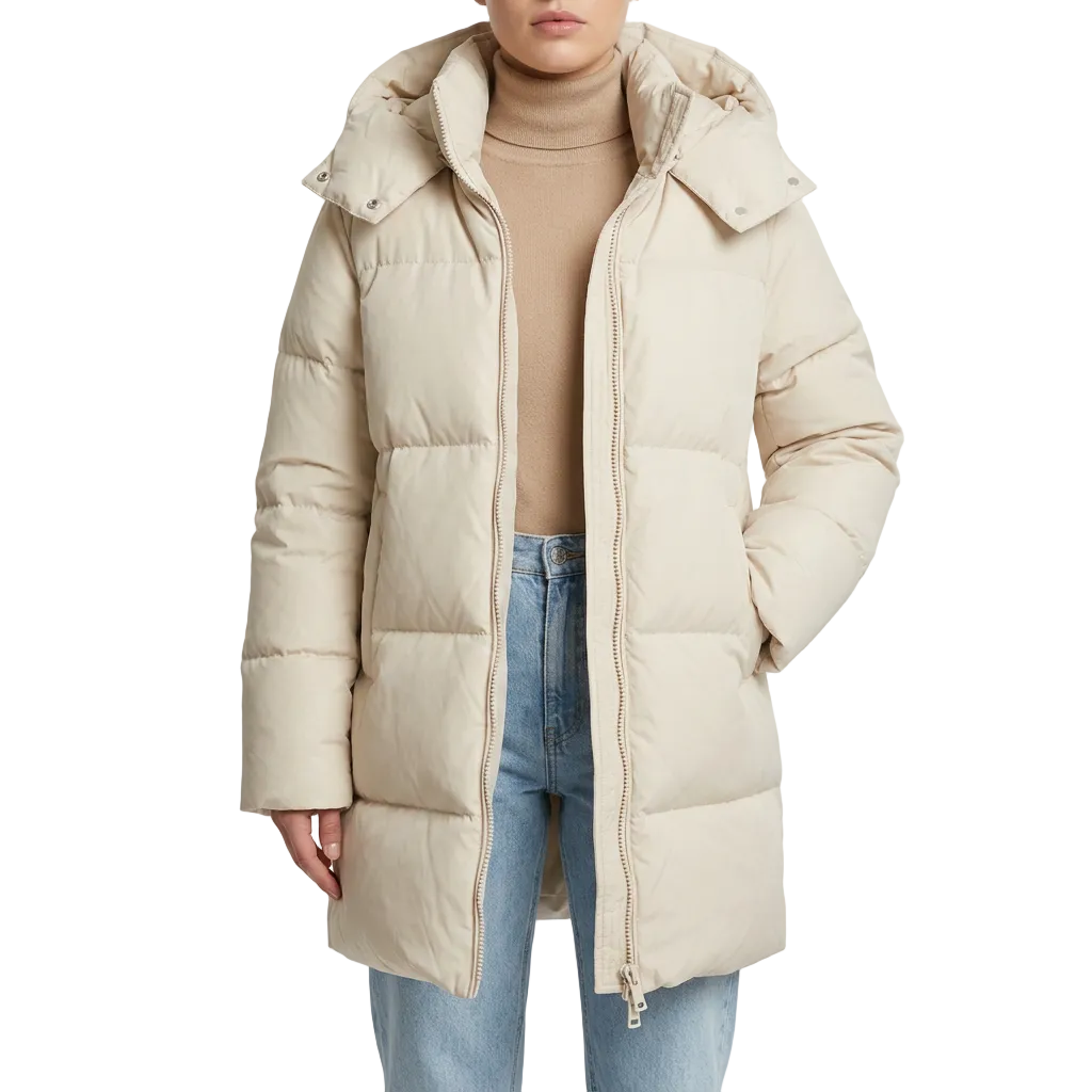 Women’s Hooded Puffer Coat Front Zipper Closure