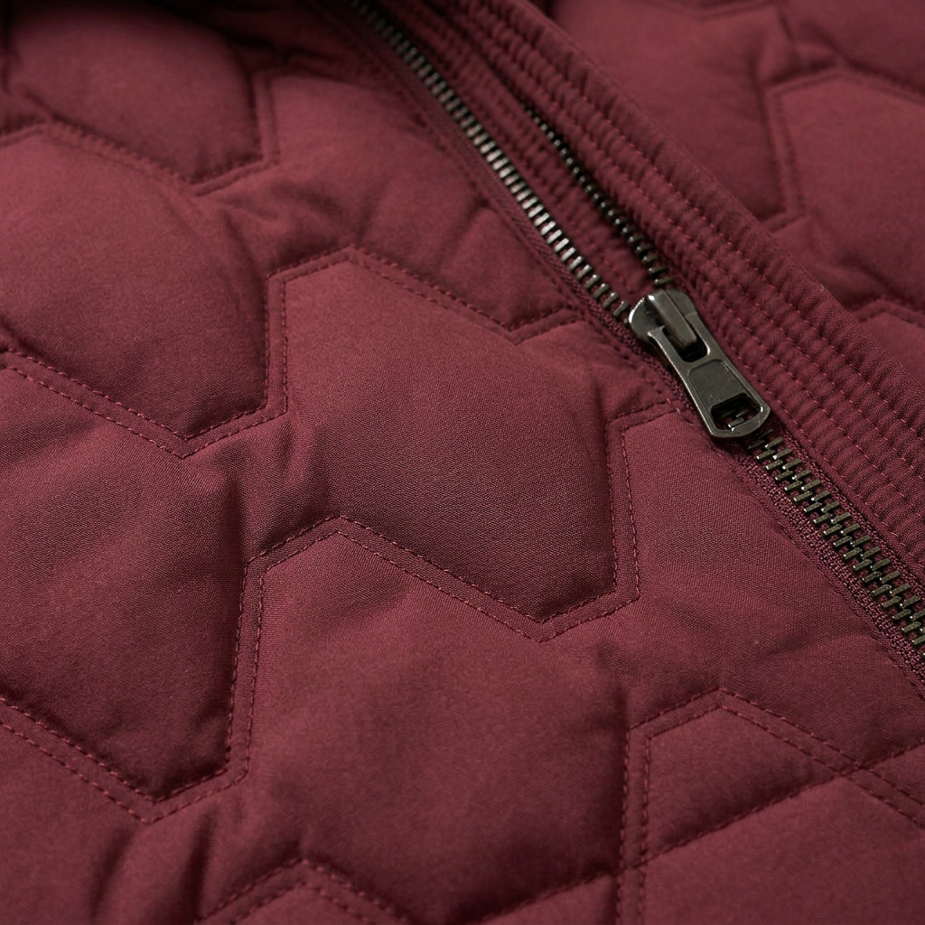 Women’s Hooded Puffer Coat Patterned Quilted Panels