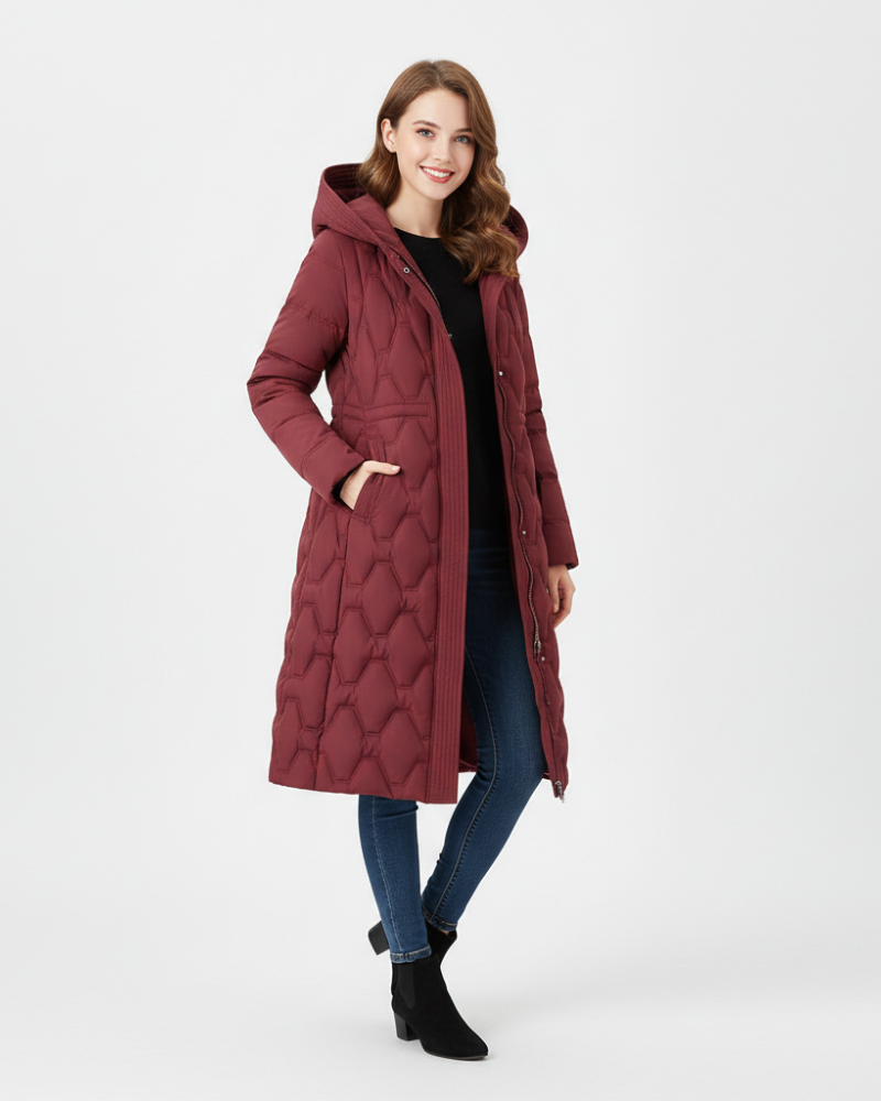 Nicole Women's Long Hooded Coat – Elegant Quilted, Warmth & Winter Style 0