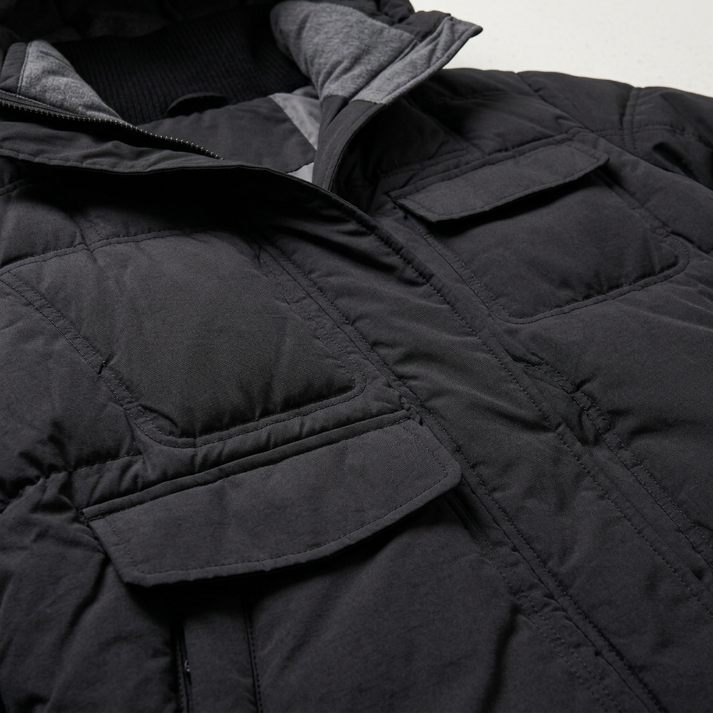 Women’s Hooded Puffer Jacket Front Zipper Flap Pockets