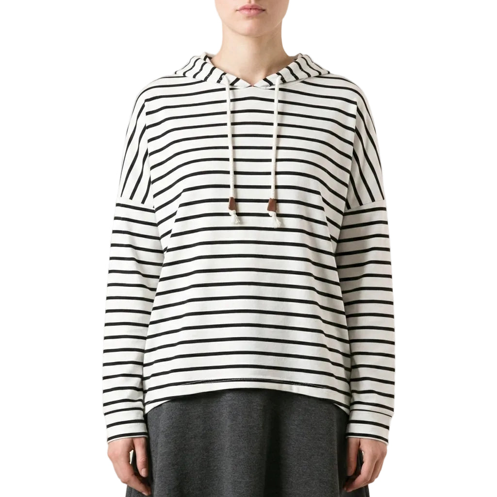 Women’s Hoodie Horizontal Stripe Pattern Dropped Shoulders Design