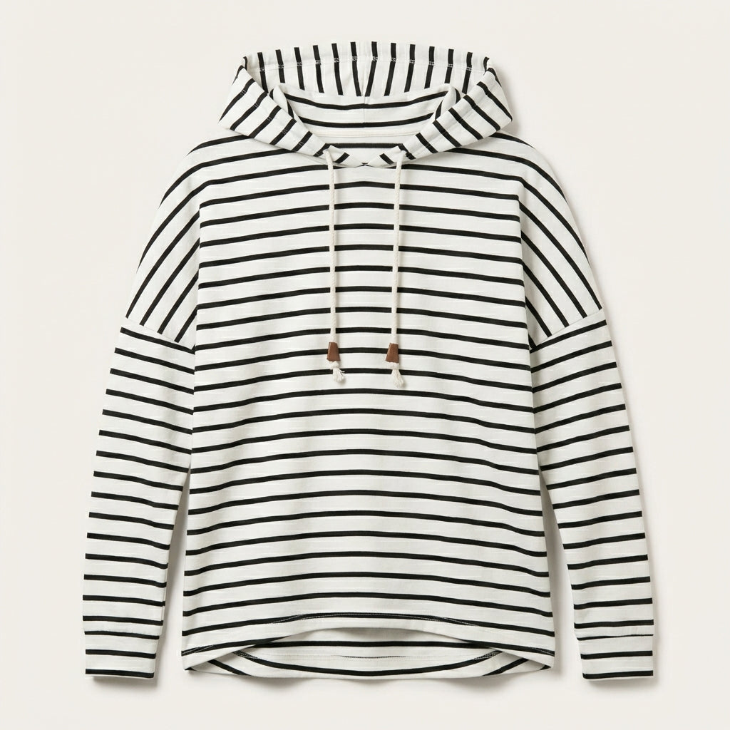 Women’s Hoodie Horizontal Stripe Pattern Dropped Shoulders Design