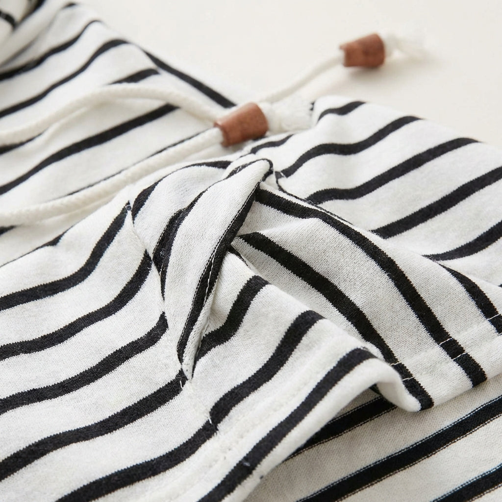 Women’s Hoodie Horizontal Stripe Pattern Dropped Shoulders Design
