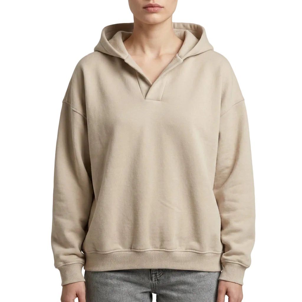 Women’s Hoodie Open Notch Neckline Attached Hood Design
