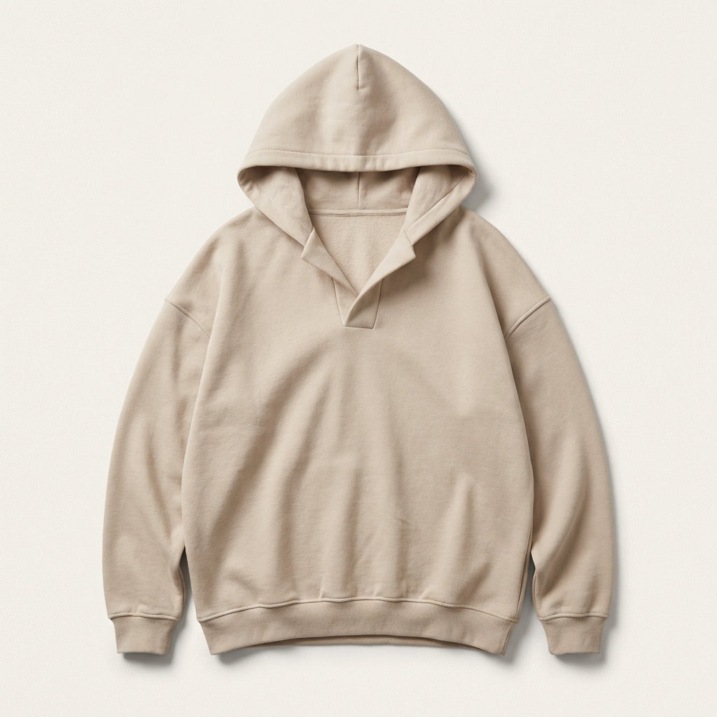 Women’s Hoodie Open Notch Neckline Attached Hood Design