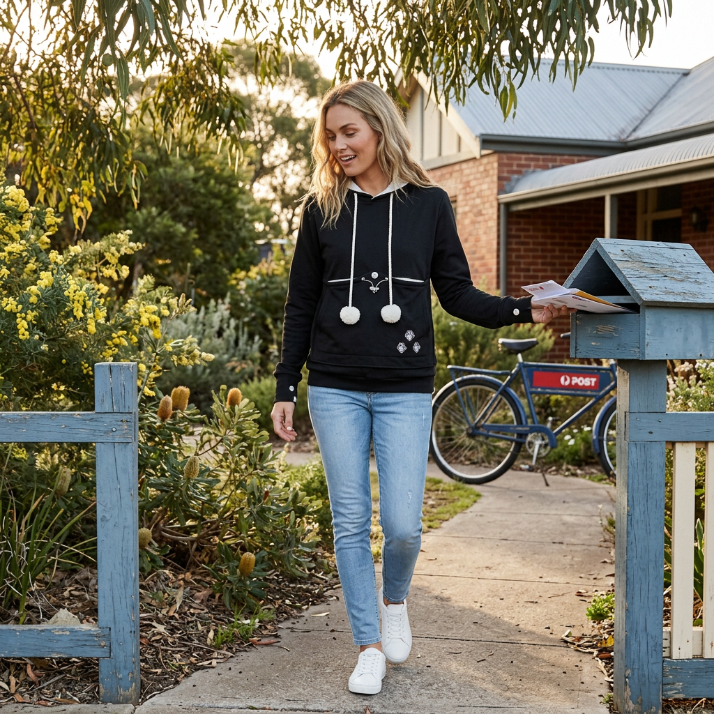 Damen-Hoodie mit Tiertransporttasche, Bommel und Kordelzug