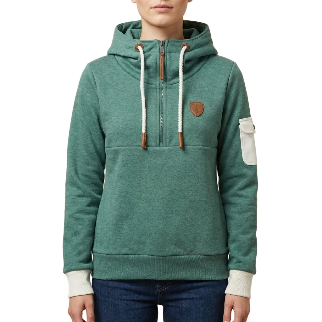 Women’s Hoodie Quarter Zip High Neck Attached Hood Design
