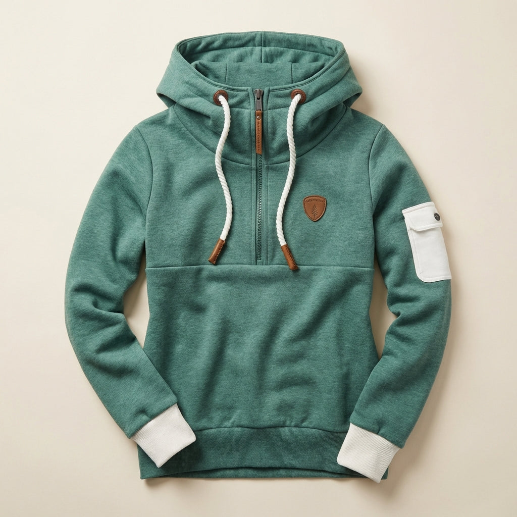 Women’s Hoodie Quarter Zip High Neck Attached Hood Design