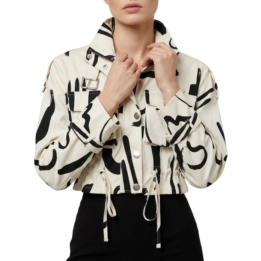 Women’s Jacket Abstract Print with Zipper and Snap Closure