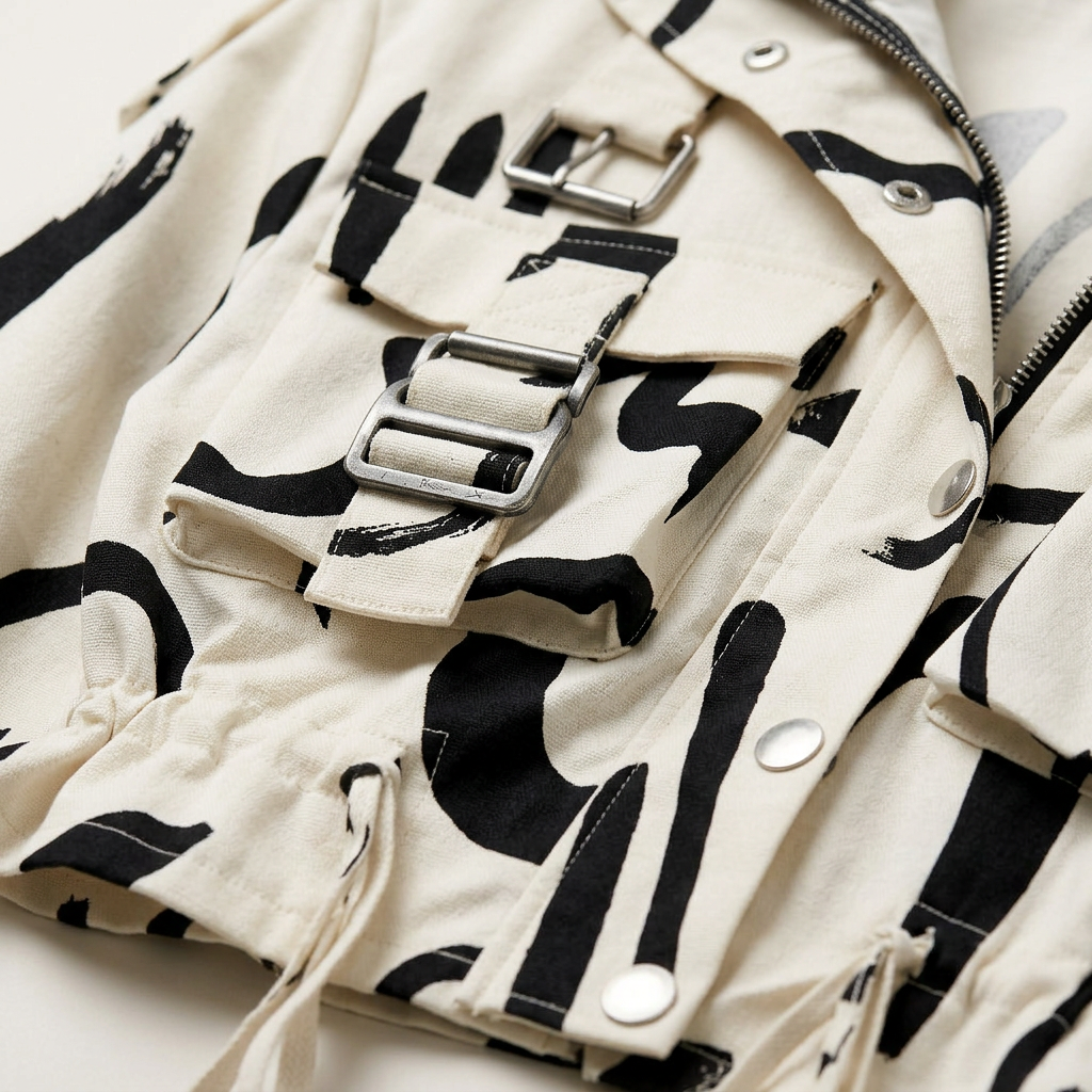 Women’s Jacket Abstract Print with Zipper and Snap Closure