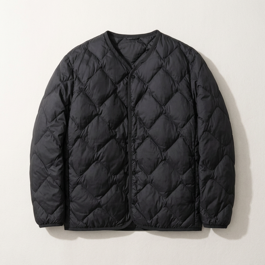 Women’s Jacket Collarless V-Neckline and Puffer Style