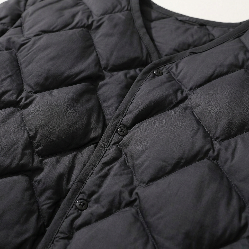 Women’s Jacket Collarless V-Neckline and Puffer Style