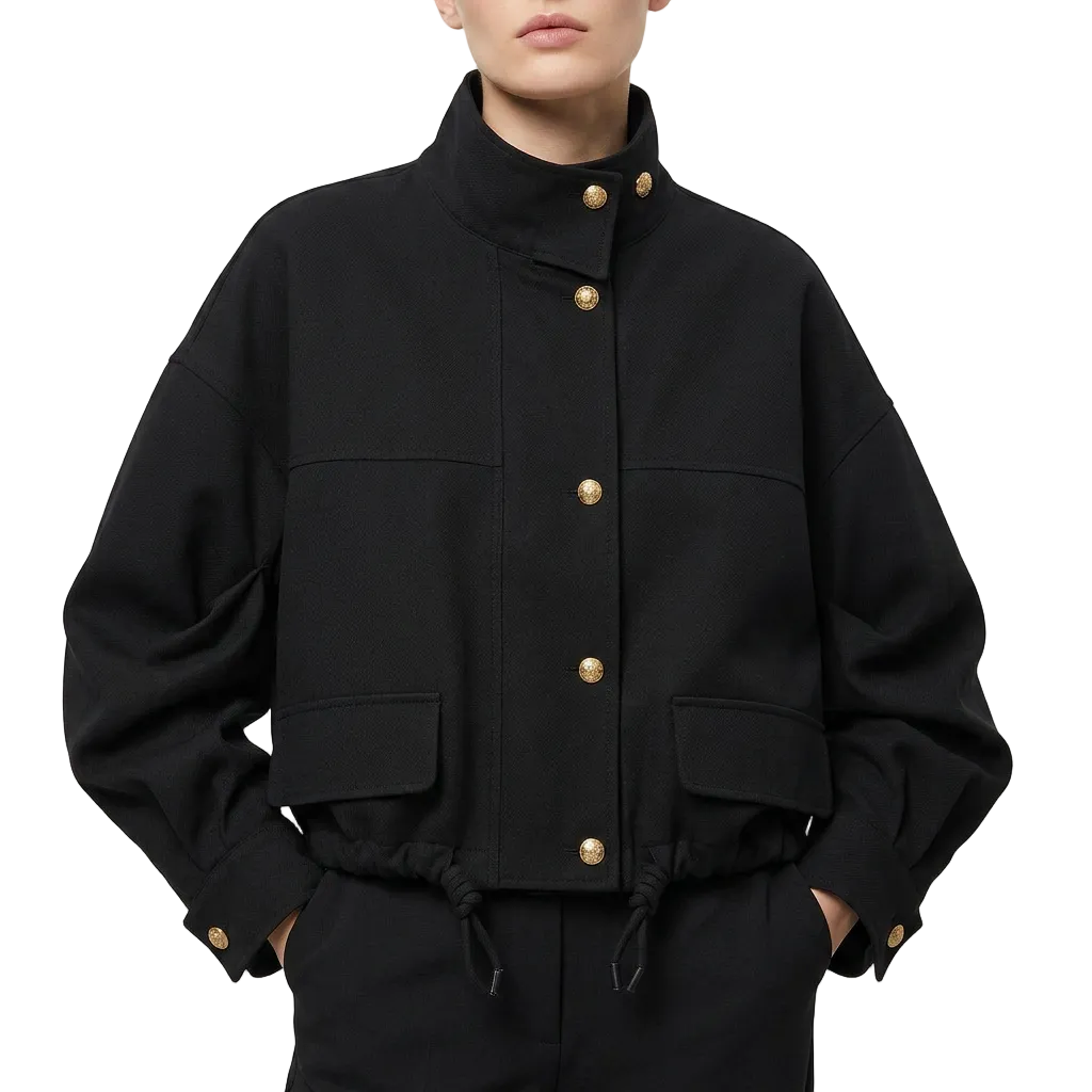 Women’s Jacket Front Button Closure with Drawstring Hem