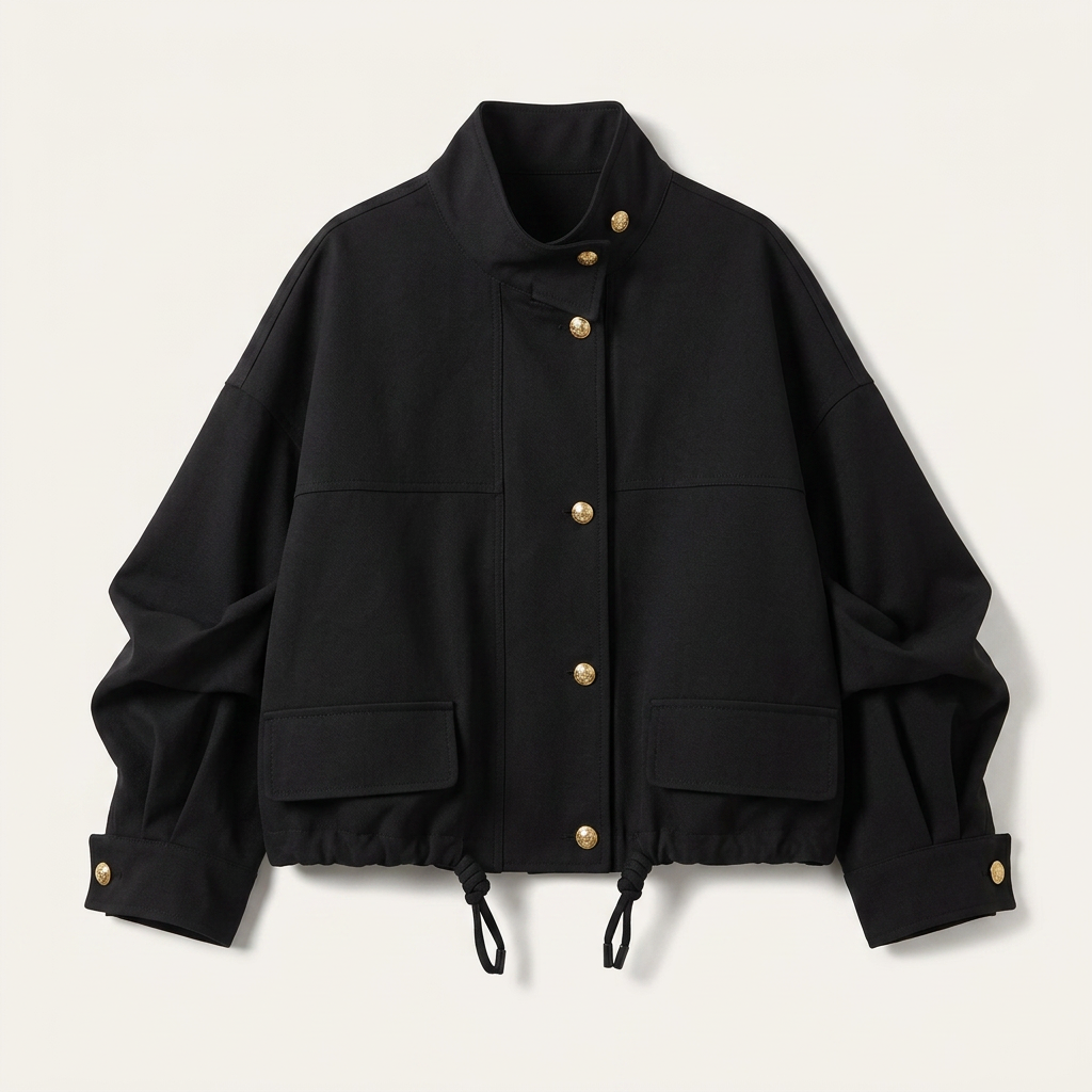Women’s Jacket Front Button Closure with Drawstring Hem