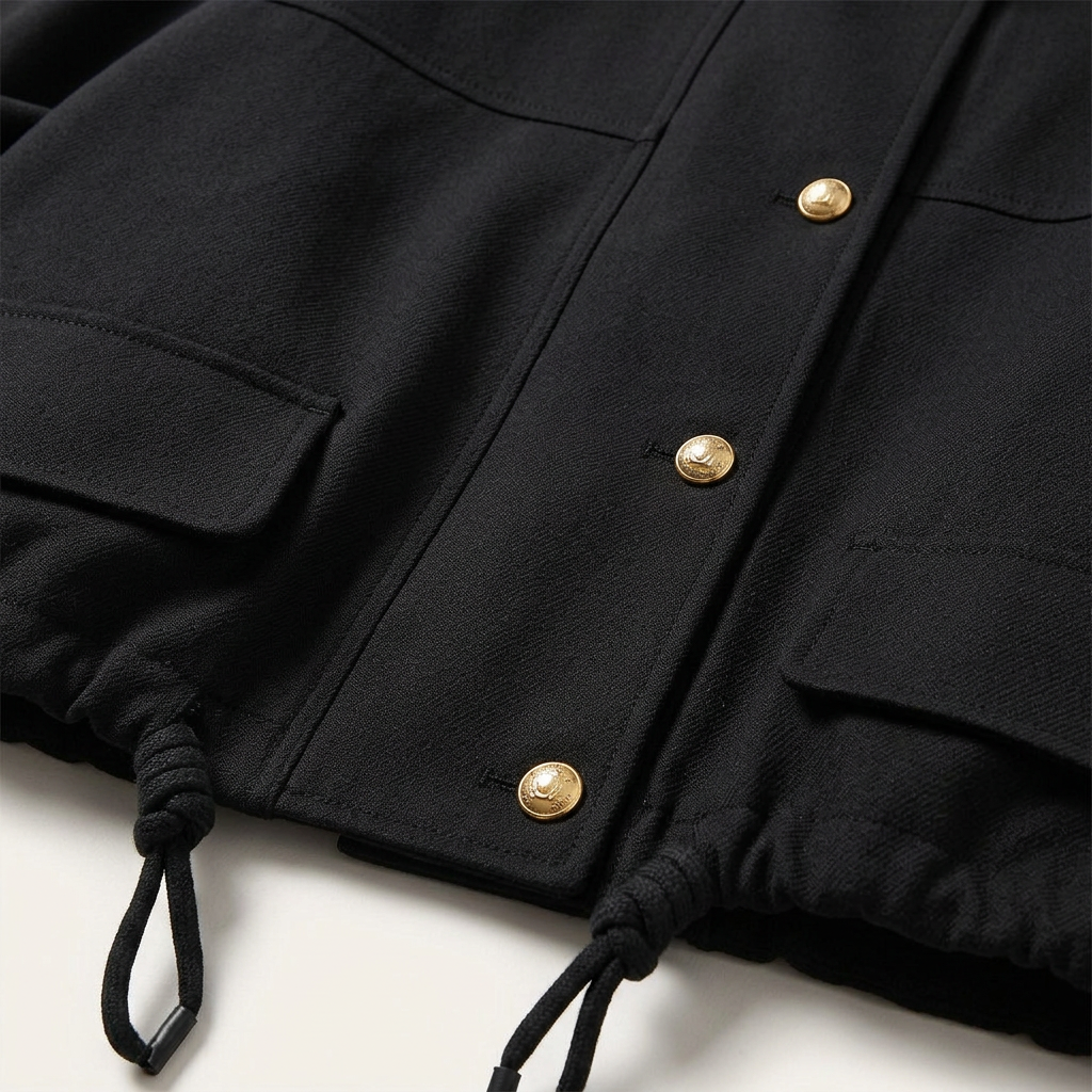 Women’s Jacket Front Button Closure with Drawstring Hem
