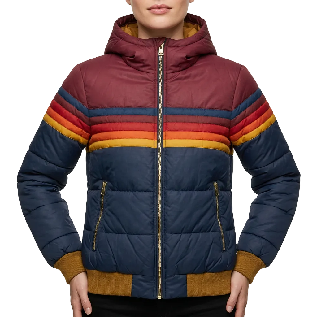 Women’s Jacket Hooded Design with Retro Striped Panels
