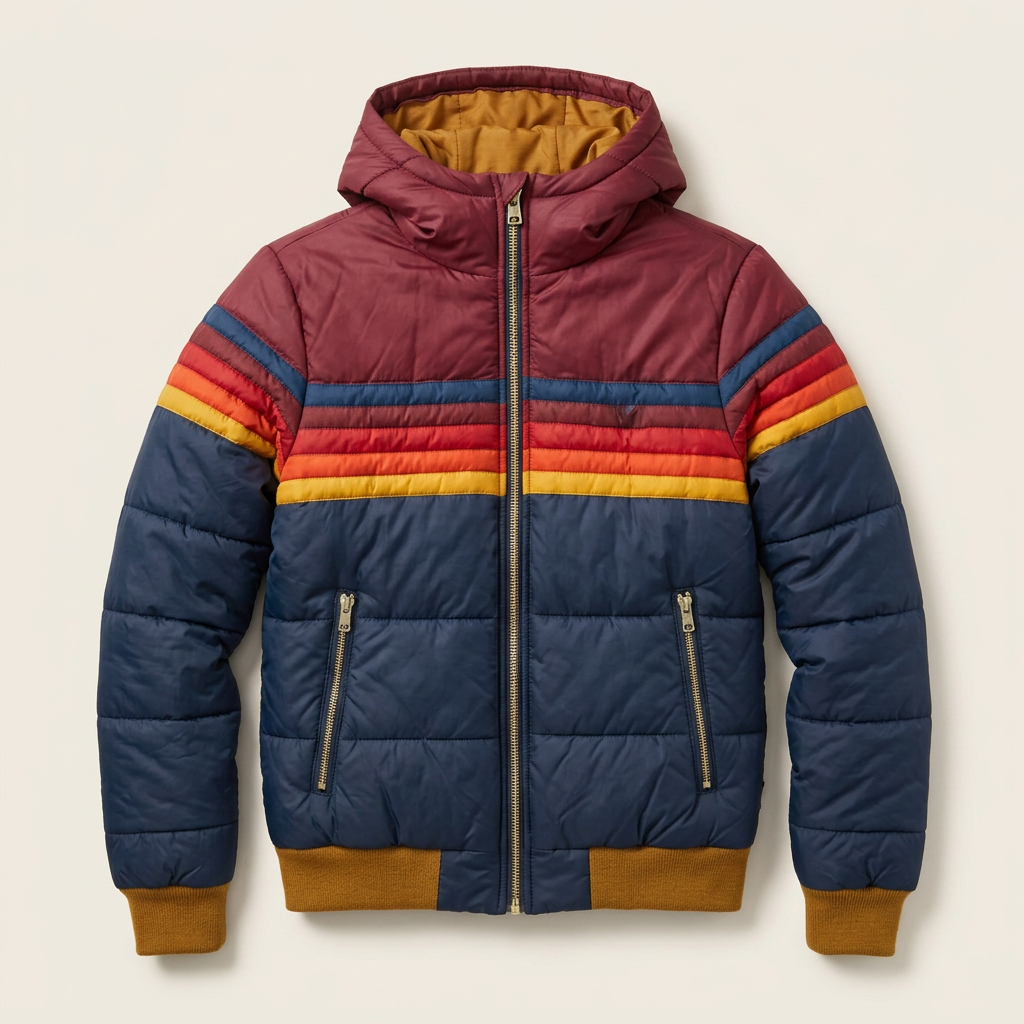 Women’s Jacket Hooded Design with Retro Striped Panels