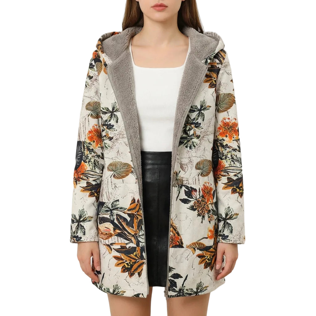 Women’s Jacket Hoodie Allover Botanical Pattern Style