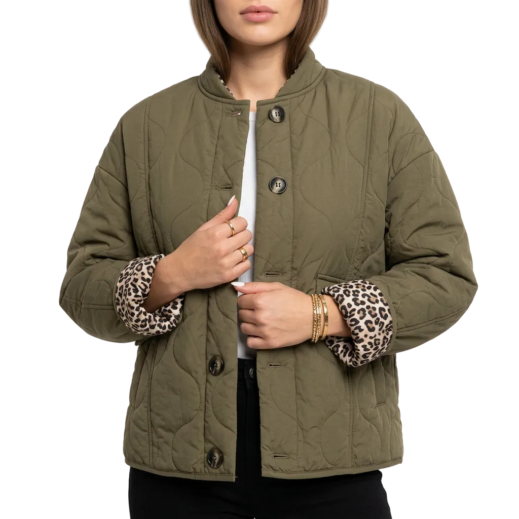 Women’s Jacket Long Sleeves and Animal Print Lining