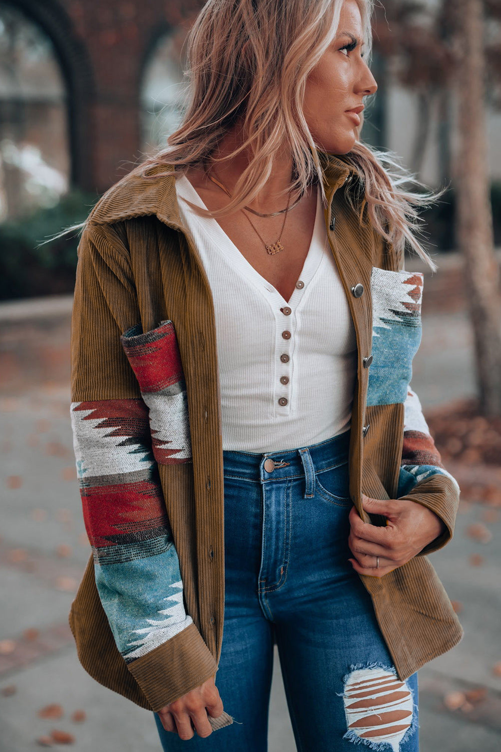 Corduroy jacket with Aztec pattern 7