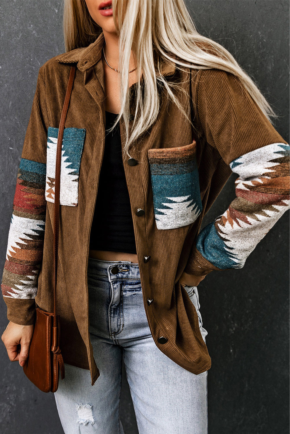 Corduroy jacket with Aztec pattern 0