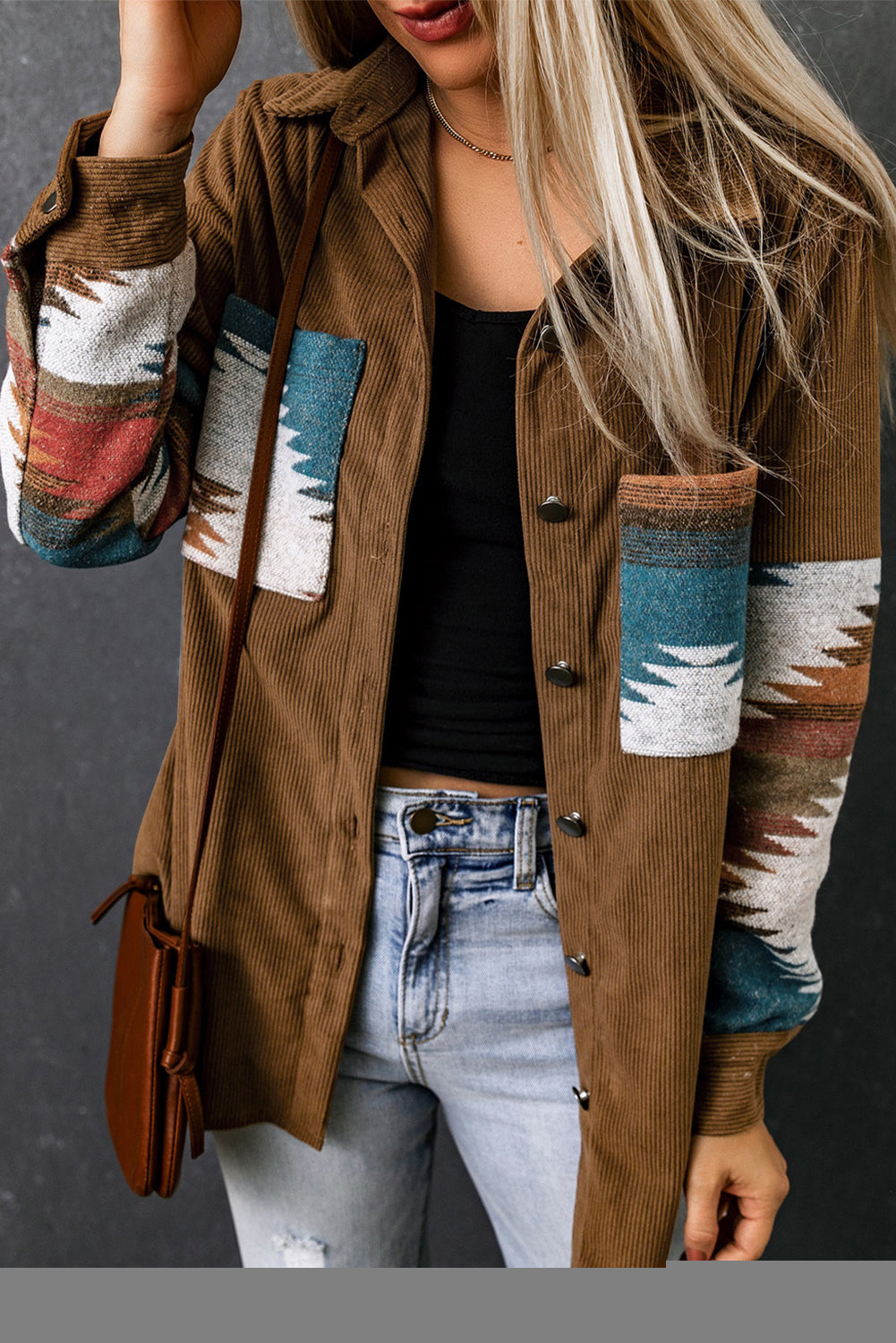 Corduroy jacket with Aztec pattern 2