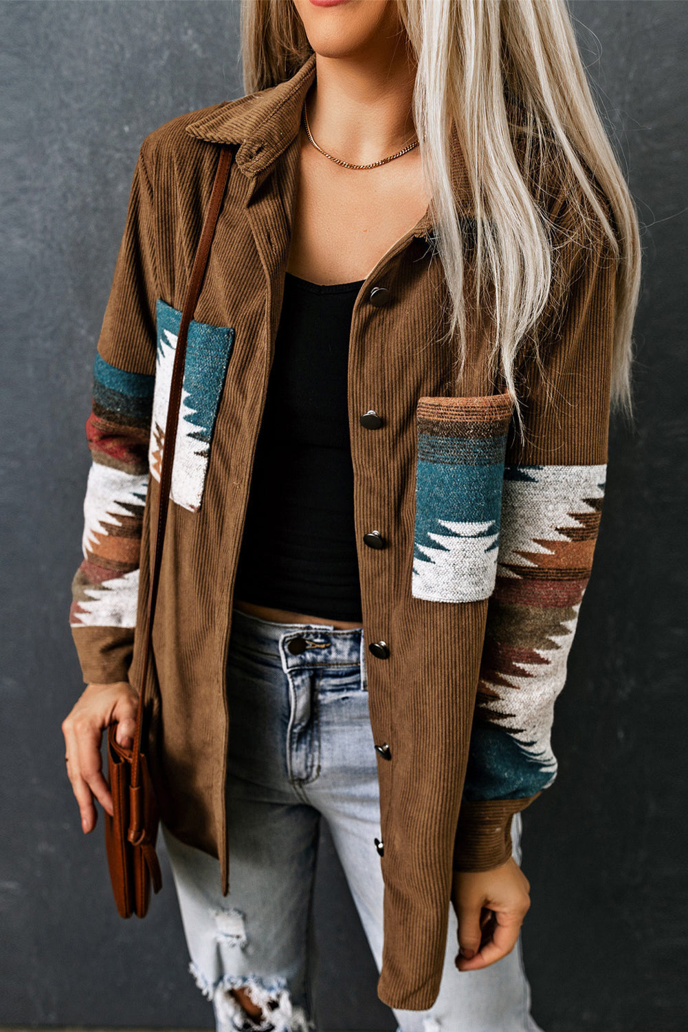 Corduroy jacket with Aztec pattern 3