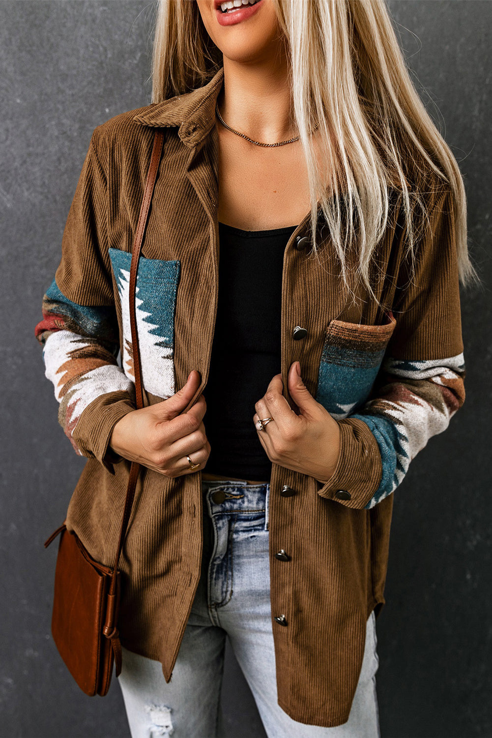 Corduroy jacket with Aztec pattern 4