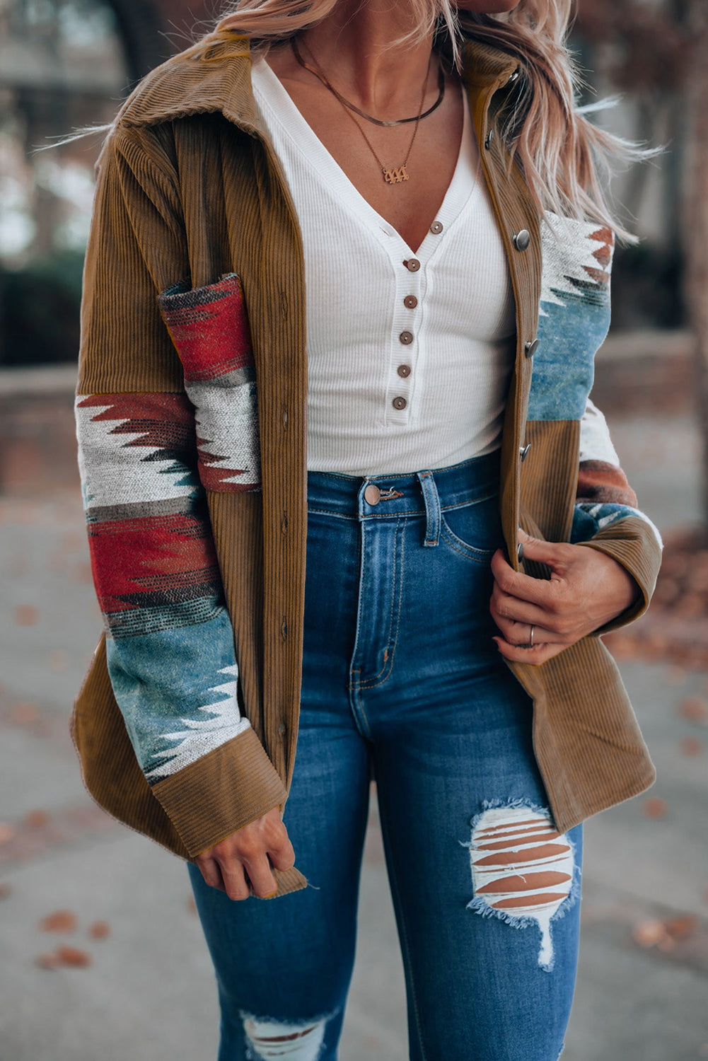 Corduroy jacket with Aztec pattern 5