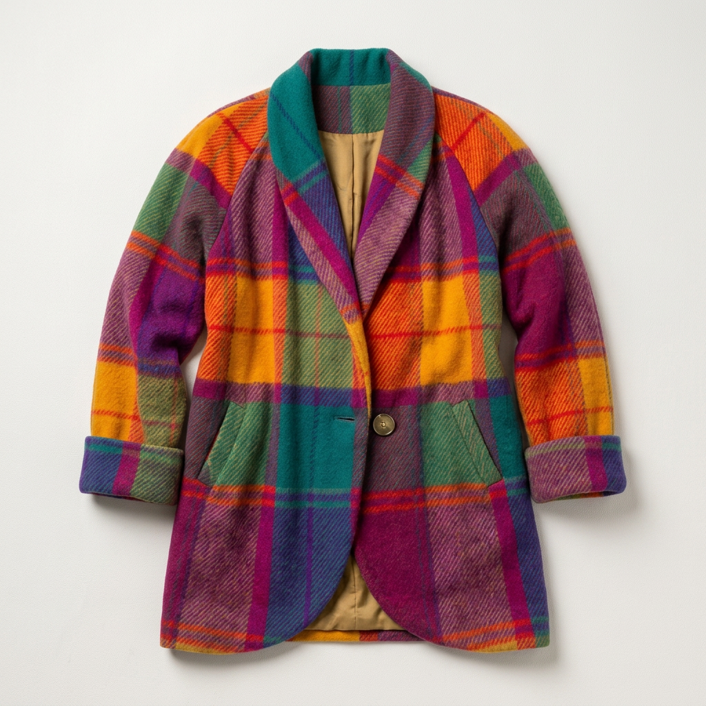 Women’s Jacket Plaid Pattern with Single Button Closure