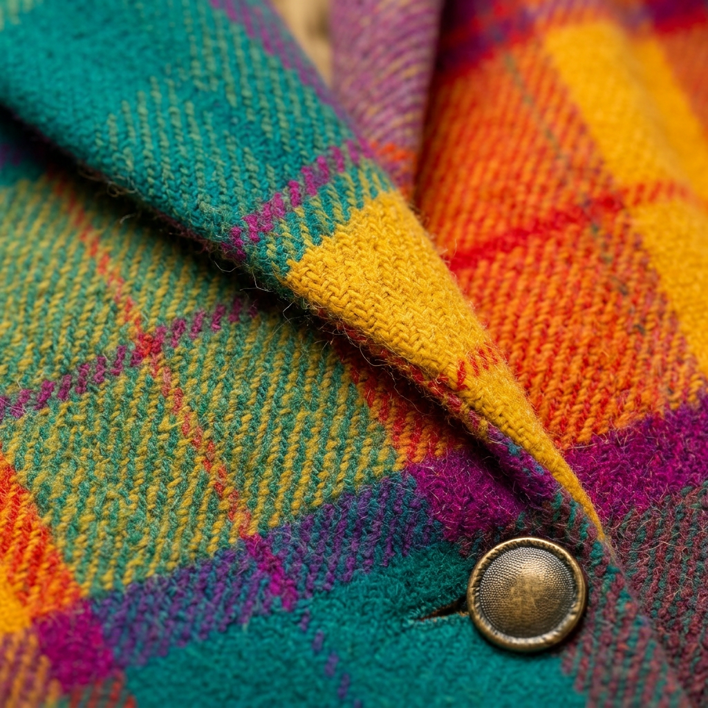 Women’s Jacket Plaid Pattern with Single Button Closure