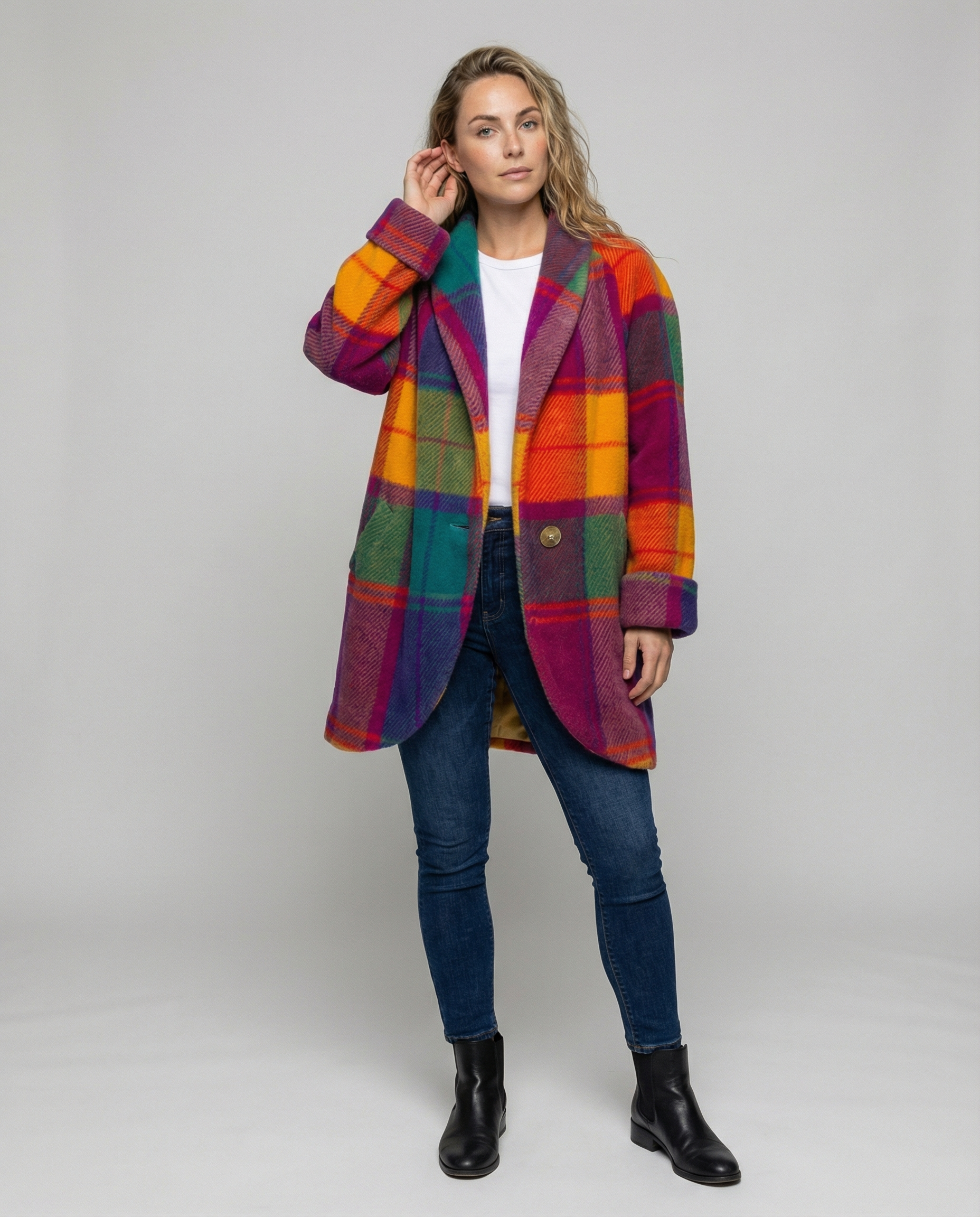 Oversized plaid women's jacket, colorful design 0