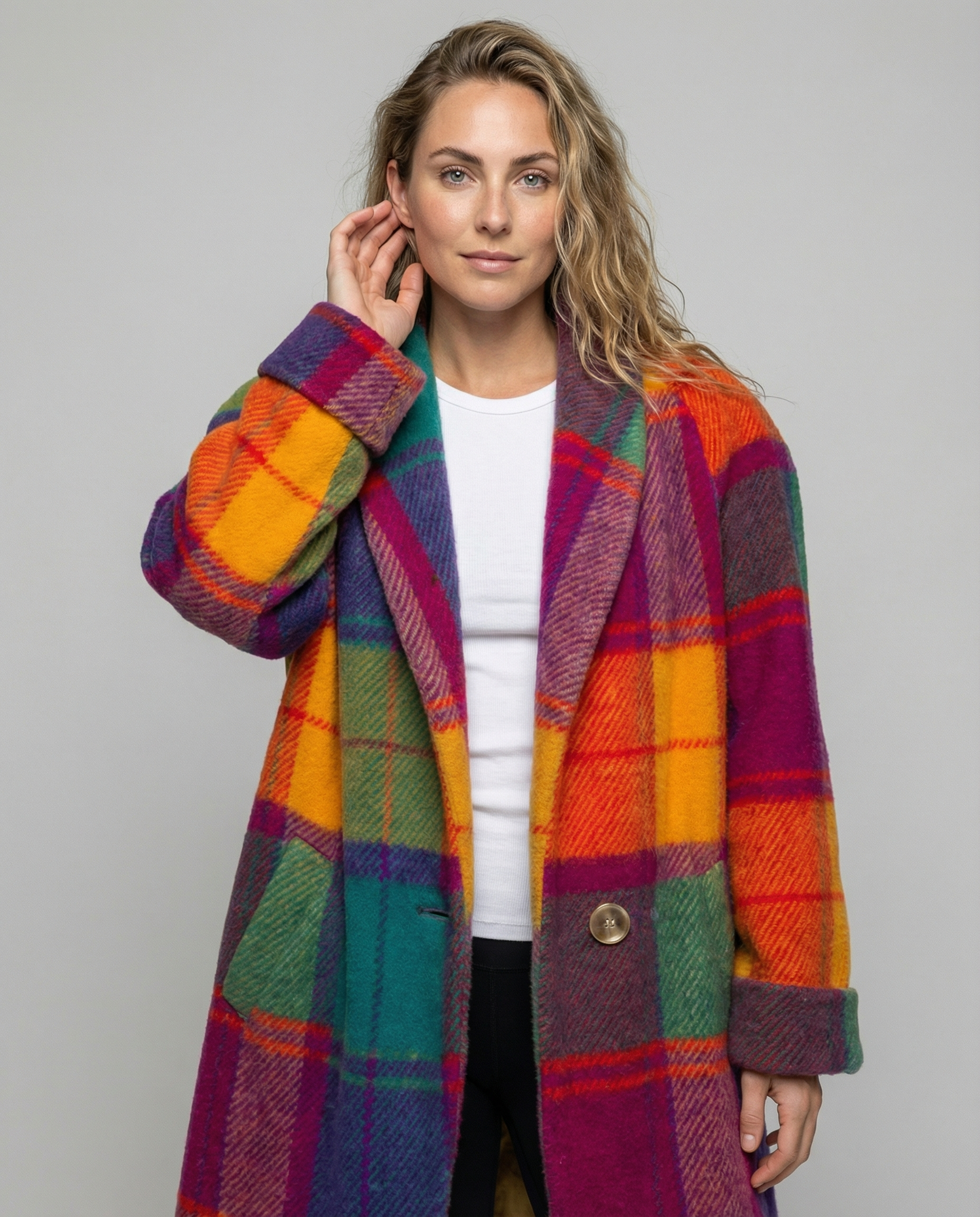 Oversized plaid women's jacket, colorful design 3