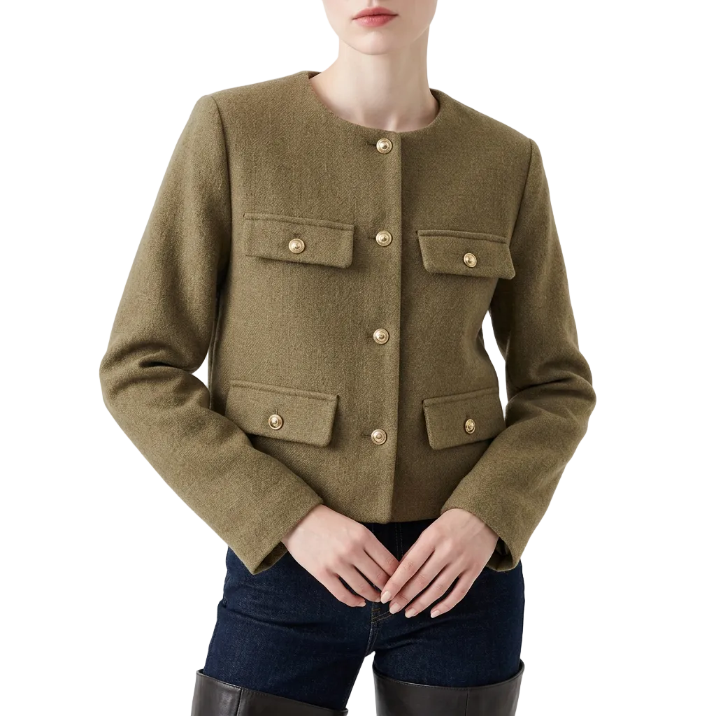 Women’s Jacket Round Neck Button Closure