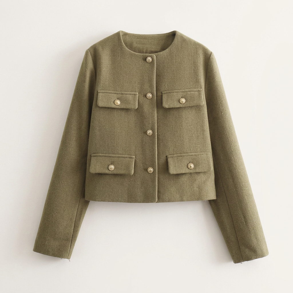 Women’s Jacket Round Neck Button Closure