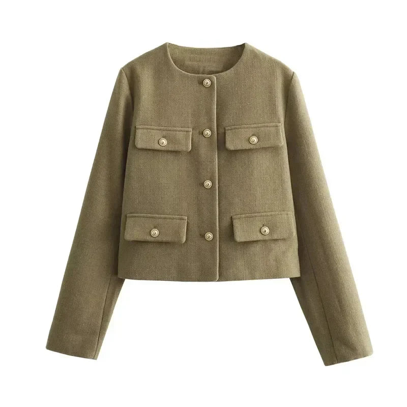 Women’s Jacket Round Neck Button Closure
