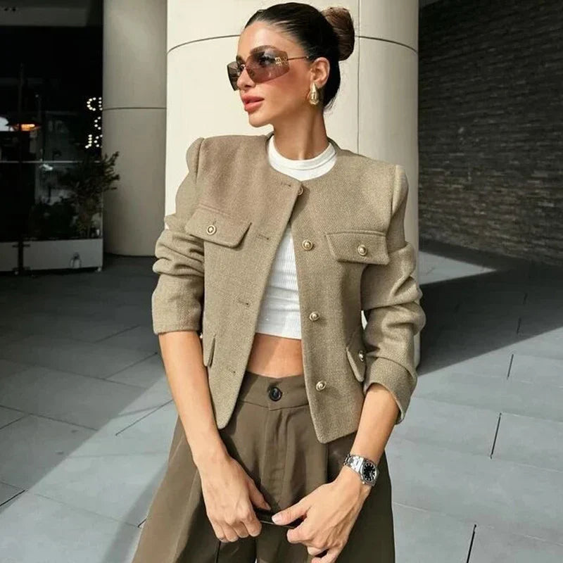 Women’s Jacket Round Neck Button Closure