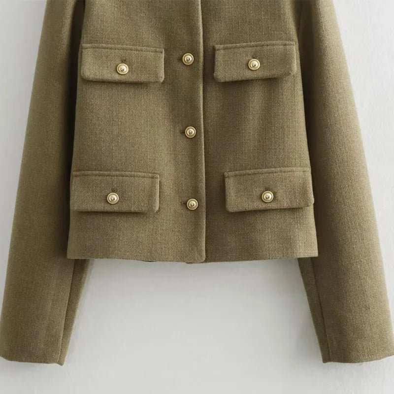 Women’s Jacket Round Neck Button Closure