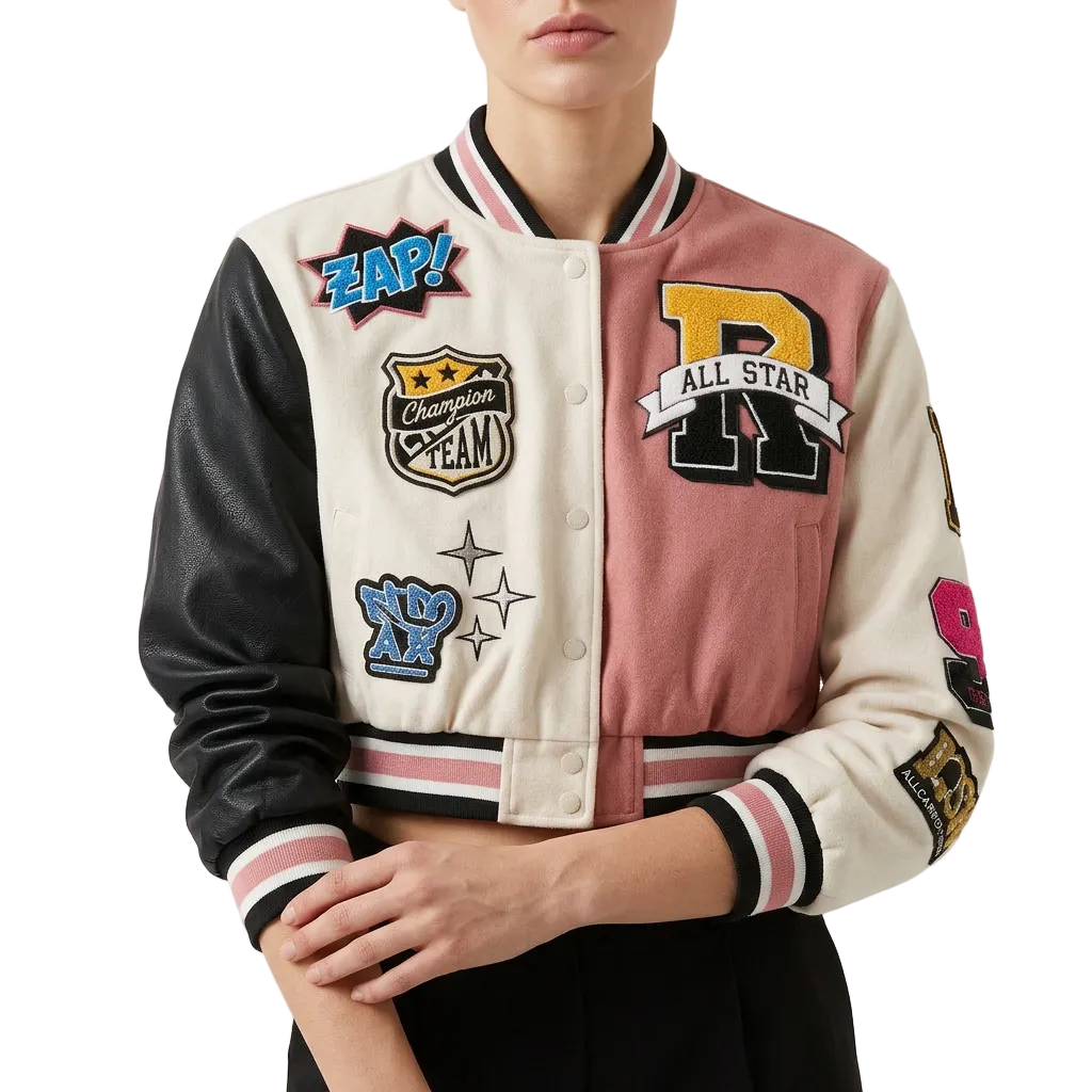 Women’s Jacket Snap Button Front with Graphic Patches