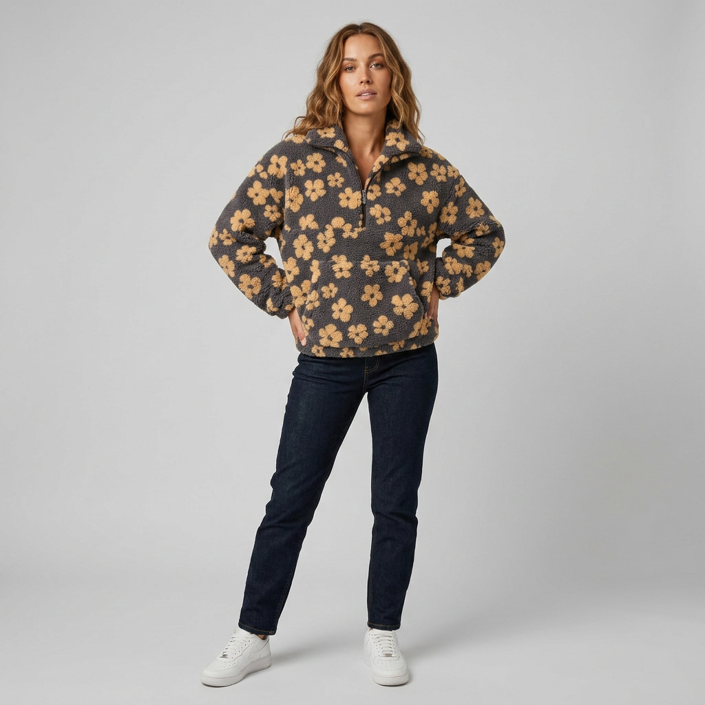 Women’s Jacket Stand Collar Half-Zip Fastener