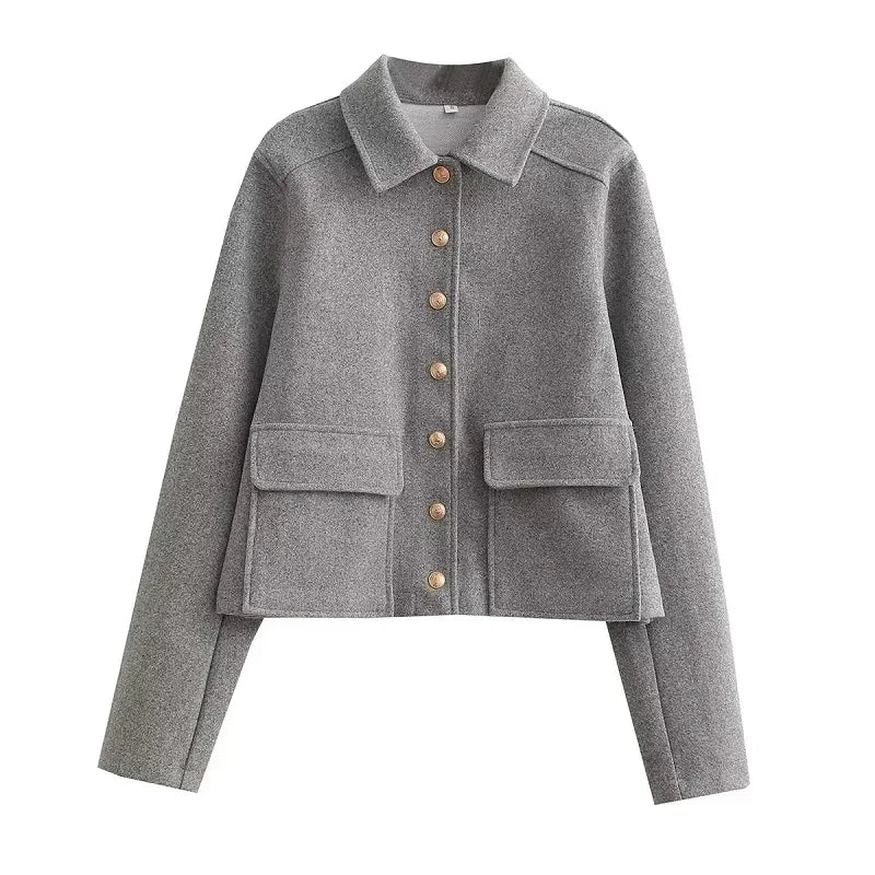 Women’s Jacket Turn-Down Collar Button Closure