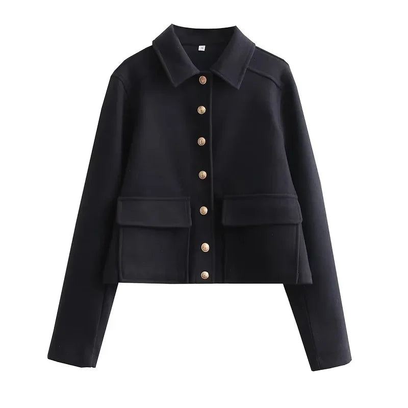 Women’s Jacket Turn-Down Collar Button Closure