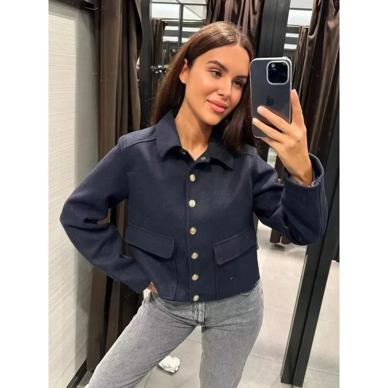 Women’s Jacket Turn-Down Collar Button Closure