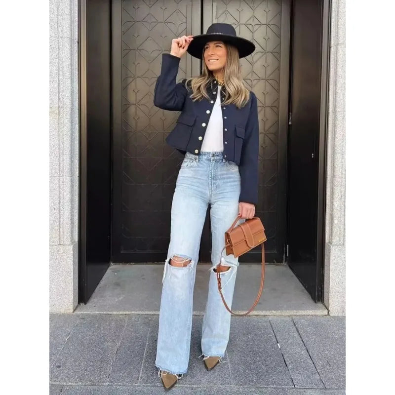 Women’s Jacket Turn-Down Collar Button Closure