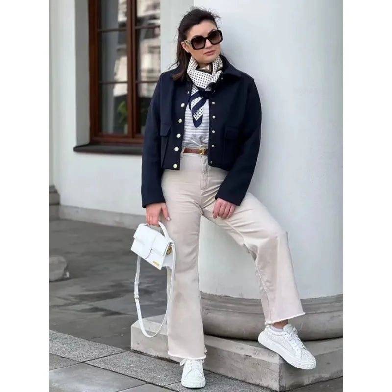 Women’s Jacket Turn-Down Collar Button Closure