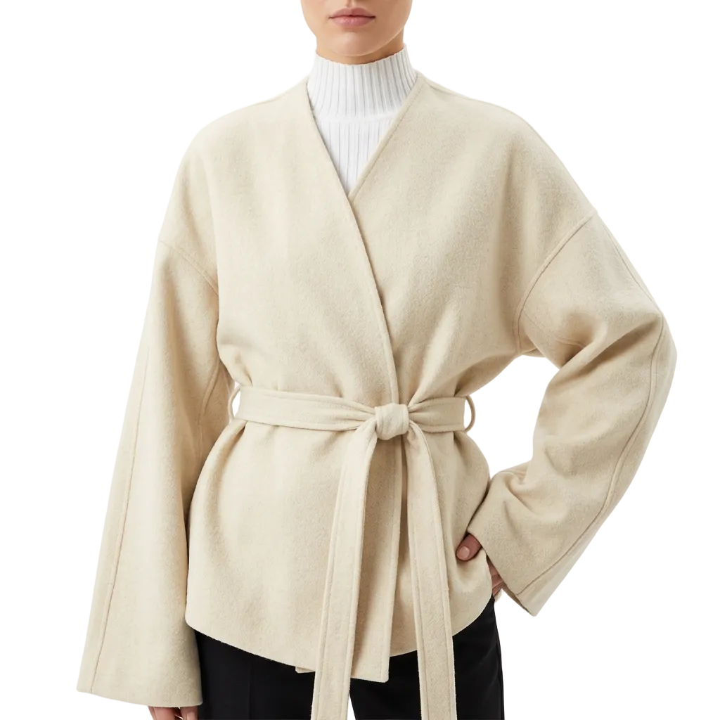 Women’s Jacket Wrap Front with Fabric Tie Belt