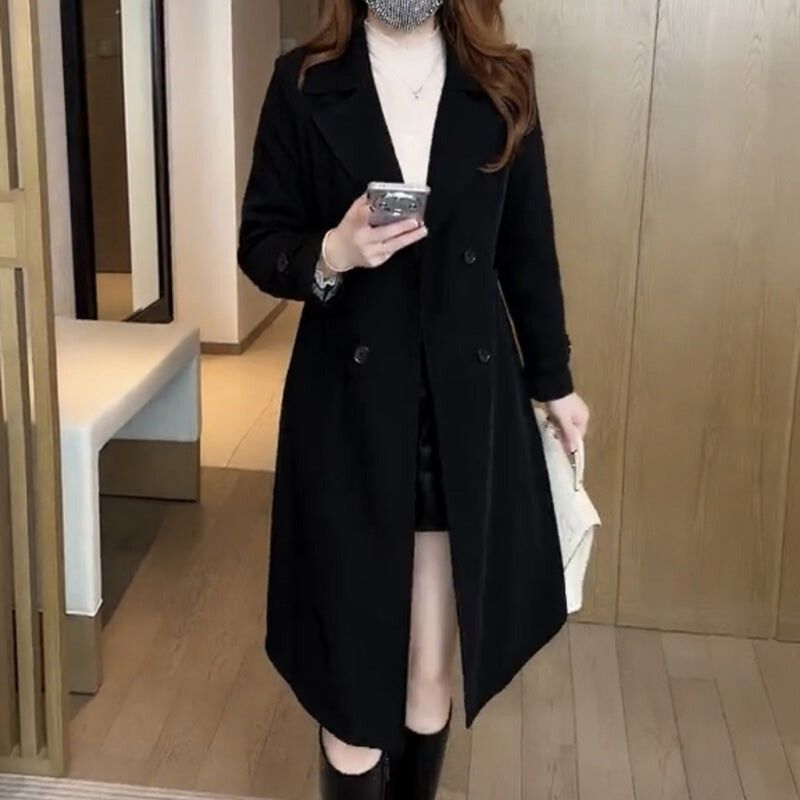 Women’s Knee-Length Coat Notch Lapel Open Front